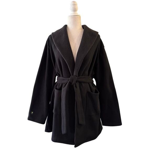 Dudley Stephens Cassidy Belted Cardigan Coat Jacket Black Fleece Minimalist XXL - Picture 1 of 11